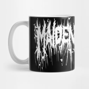 Maidenless white metal font Mug